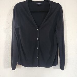 Lands End Black Button Up Cardigan Sweater Size M Workwear Corporate
